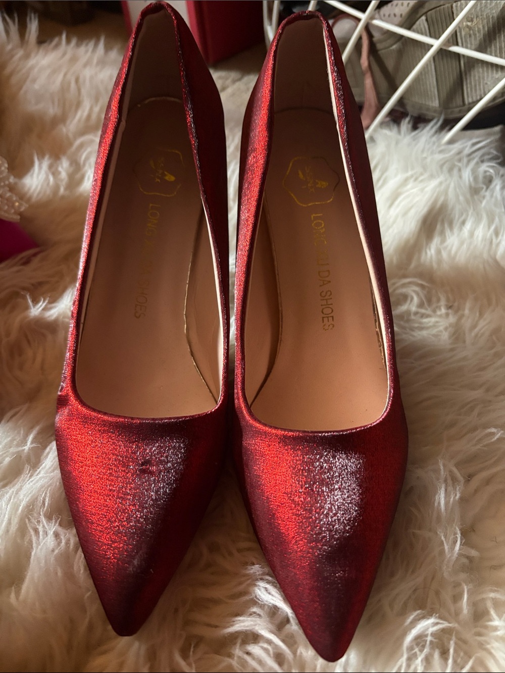 a new day Red Shimmer Pointed-Toe Pumps
